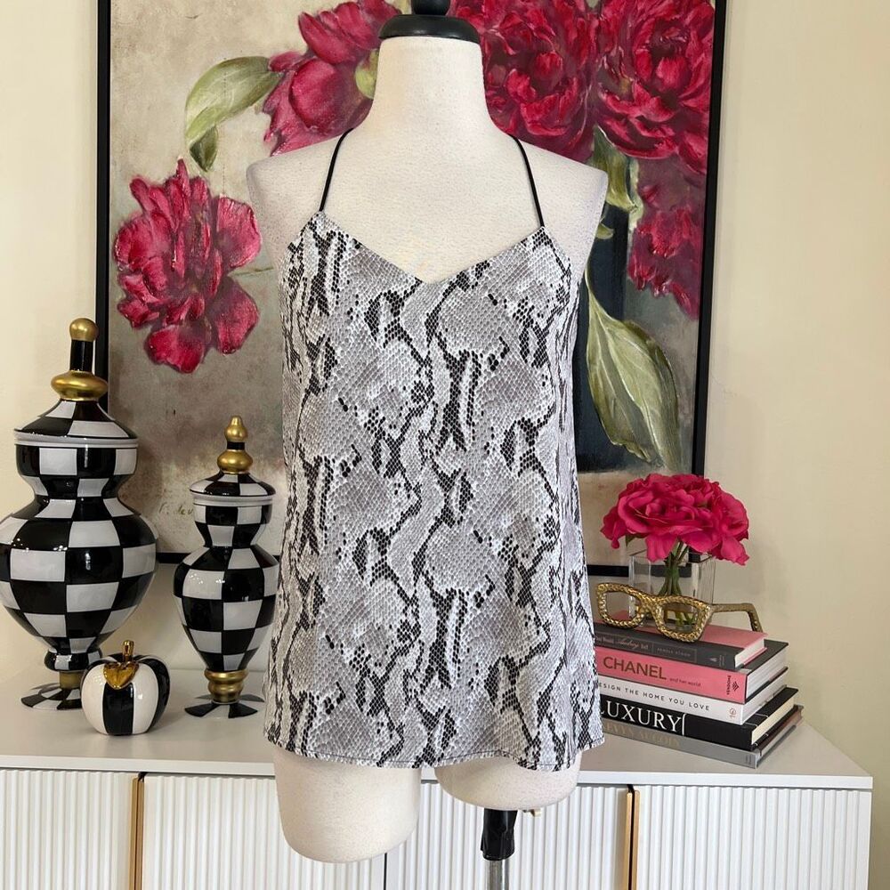 Express Women's Snakeskin Print V-Neck Reversible Tank Top Gray Black Size XS